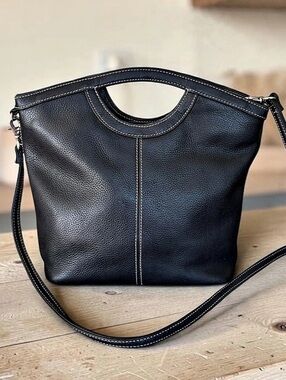 VTG Fossil Black Pebbled Leather Cutout Handle Crossbody Bag #75082 Y2K